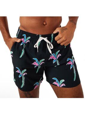 Chubbies Shorts Size Small 7” Inseam Tropical Palm Black Lined Swim Trunks